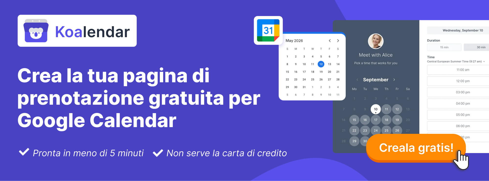 banner dello strumento di pianificazione del calendario Koalendar per Outlook